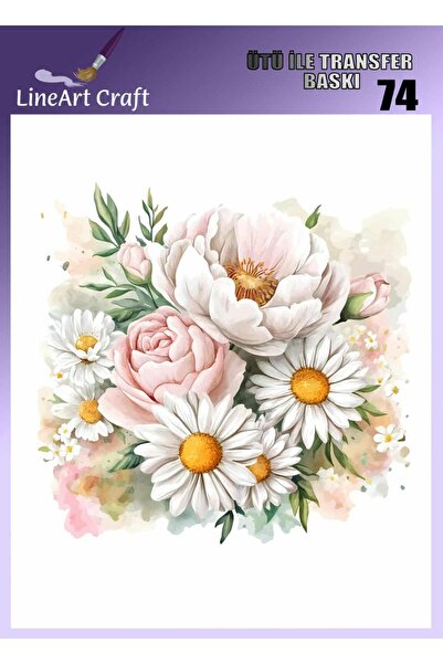 LİNEART Papatya Desenli Ütü İle Transfer Baskı & Kumaş Transfer No:KMŞ74-18x20cm