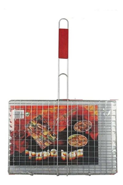 Generic سلة شبكية للشواء مطلية بالفولاذ بمقبض خشبي للأسماك واللحوم والخضروات ...