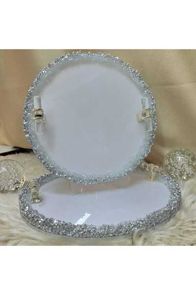 DREAM HEDİYELİK 2Lİ Yuvarlak Özel Taşla Süslemeli Söz Nişan İsteme Tepsisi Damat Tepsisi Damat Kahvesi {SUNUMLUK}