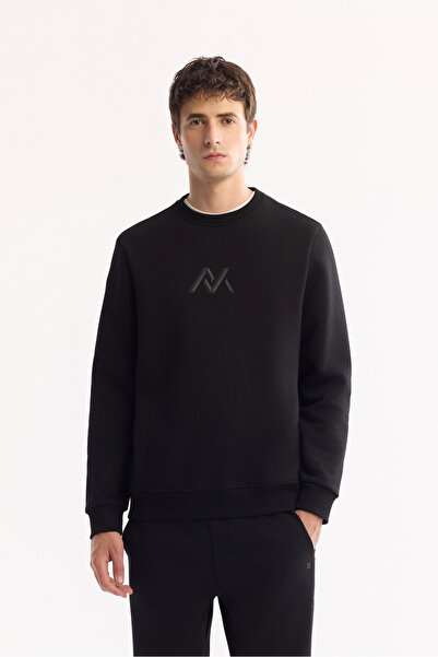 Avva Erkek Siyah Bisiklet Yaka Pamuklu Şardonlu Baskılı Regular Fit Sweatshirt A52Y1327