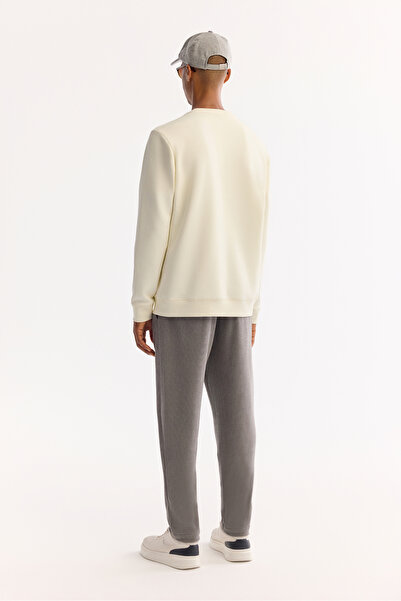 Avva Erkek Ekru Bisiklet Yaka Pamuklu Bi-Stretch Baskılı Regular Fit Sweatshirt A52Y1305