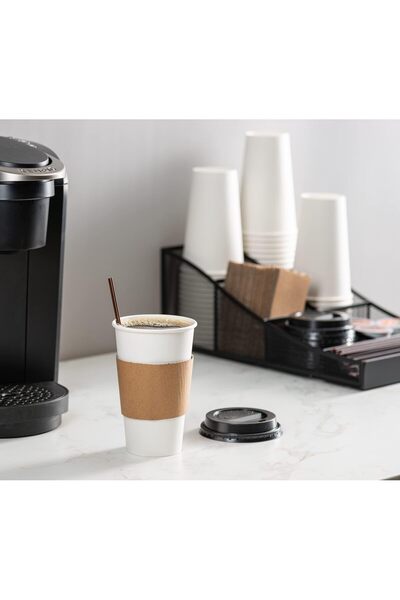 erorex Comfy Package [16 Oz. 100 Sets Disposable Coffee Cups Lids Sleeves Go Paper Hot Cups Travel Office