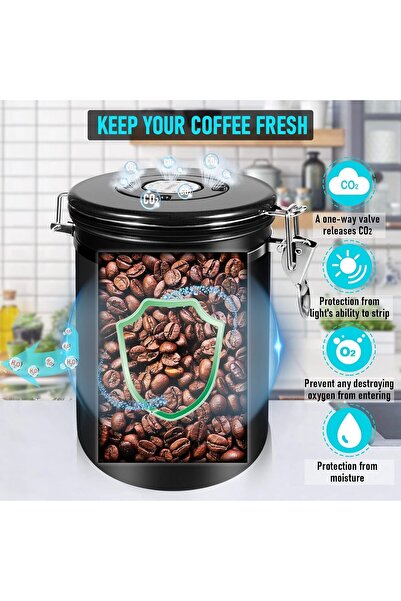 erorex 1.8L Coffee Canister, Airtight Coffee Canister Scoop, Coffee Jar Built Valve, Date Tracker, 2 Spare