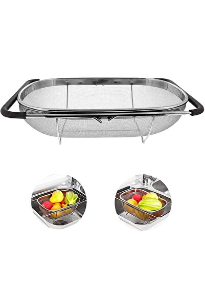 erorex Stainless Steel Over Sink Colander Strainer Basket，Draining Basket，Sink Basket，Sink Rubber Grip,