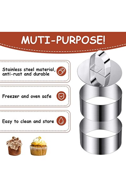 erorex Mousse Cake Mold Mousse Rings 304 Food Grade Stainless Steel Cake Circle Cake Mold Pusher, 8Cm
