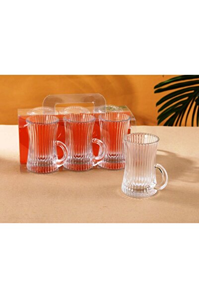 erorex 6 Pcs Tea Glass Mug Set Handle, 235Ml | Istikana Glass Sett | Coffee Mugs Premium Quality Glassware