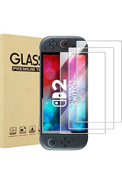 erorex مجموعة من 3 واقيات شاشة متوافقة مع جهاز نينتندو سويتش 2 2025، مصنوعة من الزجاج المقوى، وواقية شاشة دائرية