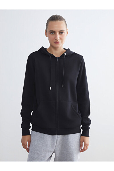 LC Waikiki Γυναικείο φούτερ με μαύρη κουκούλα με φερμουάρ