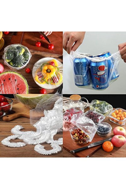 erorex 100Pcs Cling Film Elastic Band, Plastic Disposable Cling Film, Elastic Covers Food Storage, Dust