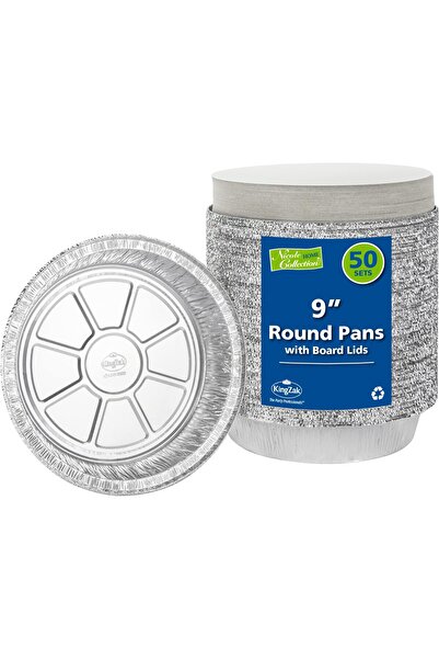 erorex Aluminum Pans 9” Round Disposable Foil Pans Lids – 9 Inch Round Disposable Takeout Pans Board Lids