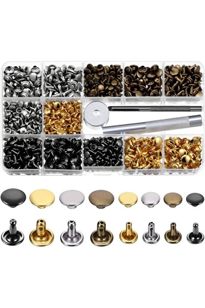 erorex Leather Rivets Double Cap Rivet Tubular Metal Studs 2 Sizes 3 Fixing Tool Kit Leather Craft Repairs