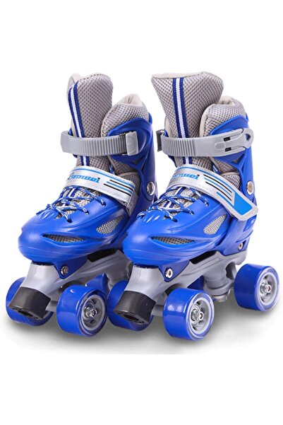 erorex Double Row Roller 4 Wheel Adjustable Skates Shoes Blue For Beginners Indoor And Outdoor