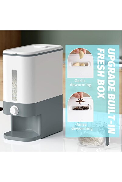 erorex 25Lbs Rice Dispenser, Large Sealed Grain Container Storage Lid Measuring Cylinder Moisture Proof