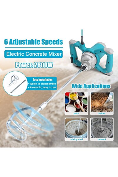 erorex 2600W Electric Concrete Mixer Portable Handheld Concrete Cement Mixer 6 Speeds Adjustable Mixing