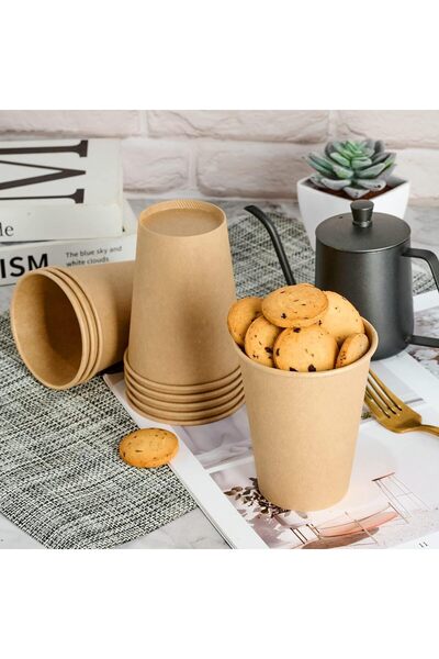 erorex 50 Pack 12 Oz Kraft Paper Cups Disposable Coffee Cups Hot/Cold Beverages, Perfect Water, Coffee,