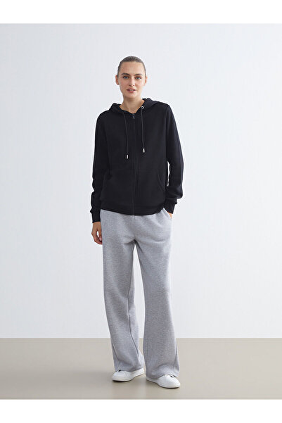 LC Waikiki Γυναικείο φούτερ με μαύρη κουκούλα με φερμουάρ