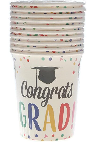erorex 10Pc Disposable Cups Printed Congrats Grad, Stars & Circles School & College Graduation Ceremonies