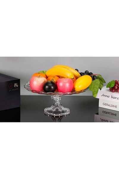 erorex Fruit Plate Cake Plate Glass Dish Stand Diameter 32Cm Height 13.8Cm Plate Angelica Design Tableware