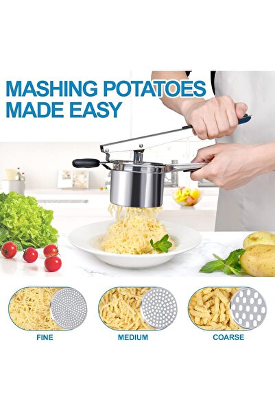 erorex Potato Ricer, Stainless Steel Potato Masher 3 Interchangeable Discs, Heavy Duty Potato Masher Ricer