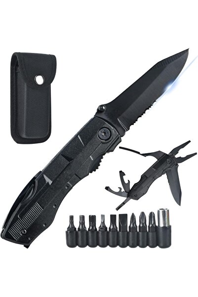 erorex Stainless Steel Multitool Multi Tool Pliers Folding Pocket Knife 9Pcs Screwdrive Bits Durable Nylon