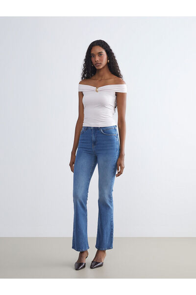 LC Waikiki Lcw Vision Pink Boat Neck Metal Applique Blouse