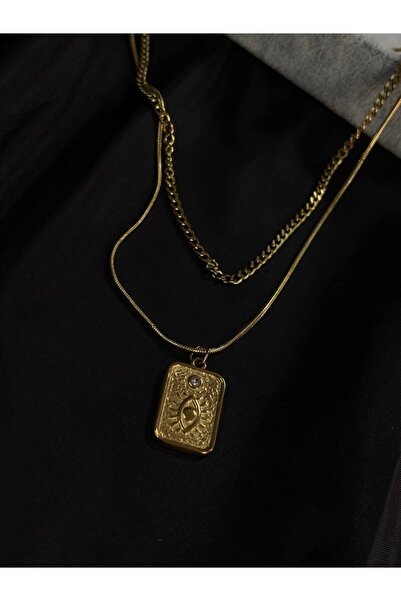 ELF GÖZ FİGÜRLÜ ÇELİK KARE KOLYE