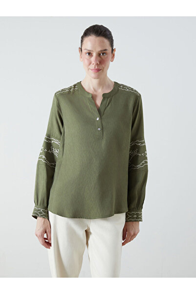 LC Waikiki Green Cropped Collar Embroidered Blouse from Plus-Store