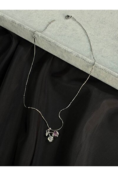 ELF ÇELİK TAŞLI KİRAZ UÇLU KOLYE