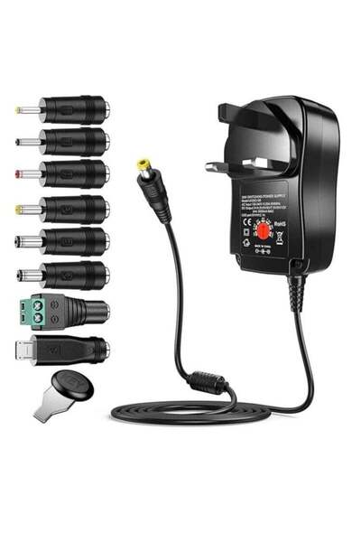 fun zone محول تيار متردد عالمي بقوة 30 وات مع 8 أطراف محول