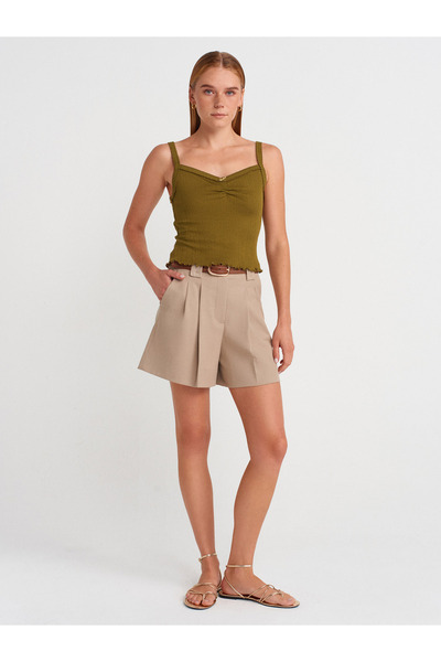 Dilvin 21073 Bow Detailed Strap Top - Dark Green