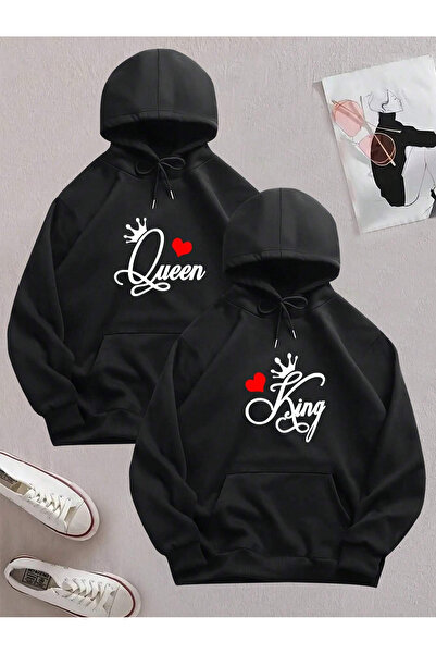 CONSTRAİN Set de hanorac negru + pantofi albi cu design King și Queen (combin...