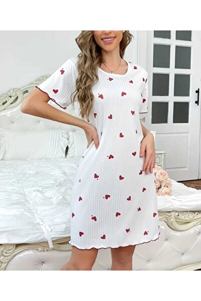 Pupa Kalp Desenli Kısa Kollu Gecelik