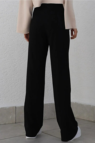 mor butik Kadın Siyah Palazzo Pantolon Yüksek Bel, Geniş Paça, Günlük@Ofis Şıklığı Myth010001