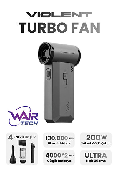 Wair Teknoloji Violent Turbo Jet Fan 130000rpm Ultra Güçlü Motor Güçlü Vakum 4000mAh Bataryalı Üflemeli F72