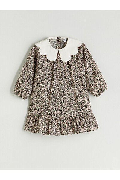 LC Waikiki Antrasit Bebe Yaka Çiçekli Kız Çocuk Elbise