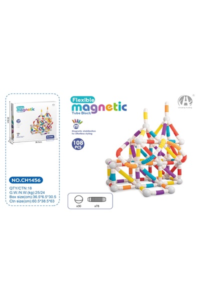 Picodino Set Constructie Magnetica Retractabila, Tuburi si Bete Magnetice Fle...