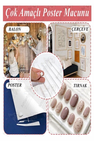 Artlantis Hamur Yapıştırıcı Tack-it 50gr 2 Paket Silka 65 Parça Macun Sakız Yapıştırıcı Takıt Çerçeve Afiş Duv