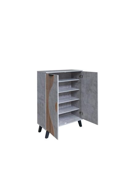 BAITY Two-Door Shoe Cabinet with 5 Shelves, Malaysian Wood - Grey and Wooden