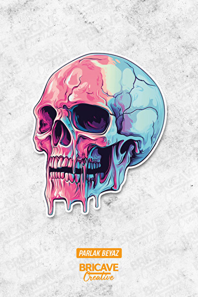 Bricave Erimiş Kafatası Sticker Araba Motosiklet Kask Laptop Cam Etiket Stick...