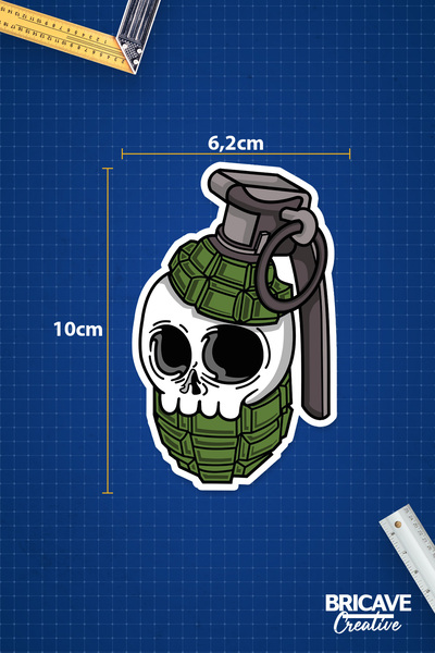 Bricave Kafatası El Bombası Sticker Araba Motosiklet Kask Laptop Cam Etiket Sticker 6,2x10cm B2