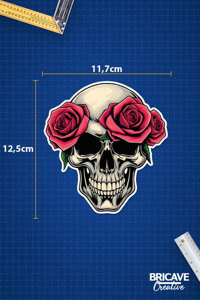 Bricave Güllü Kafatası Sticker Araba Motosiklet Kask Laptop Cam Etiket Sticker 11,7x12,5cm B2