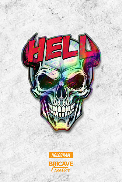 Bricave HELL Cehennem Kafatası Sticker Araba Motosiklet Kask Laptop Cam Etike...