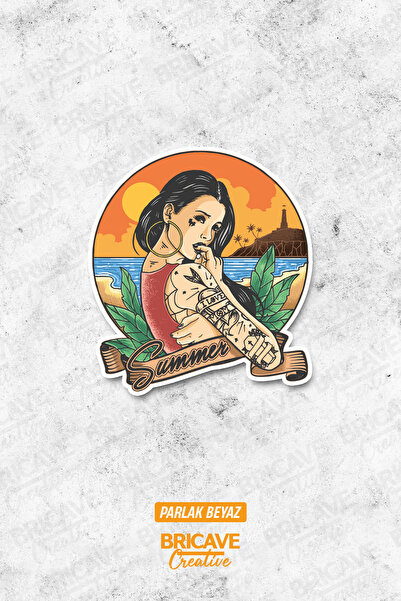 Bricave Summer Girl Retro Sticker Araba Motosiklet Kask Laptop Cam Etiket Sti...