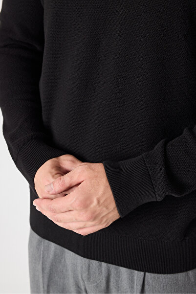 Frappoli Ανδρικό πουλόβερ Tolex μαύρο με λεπτές λεπίδες από βαμβακερό μείγμα με μισό φερμουάρ