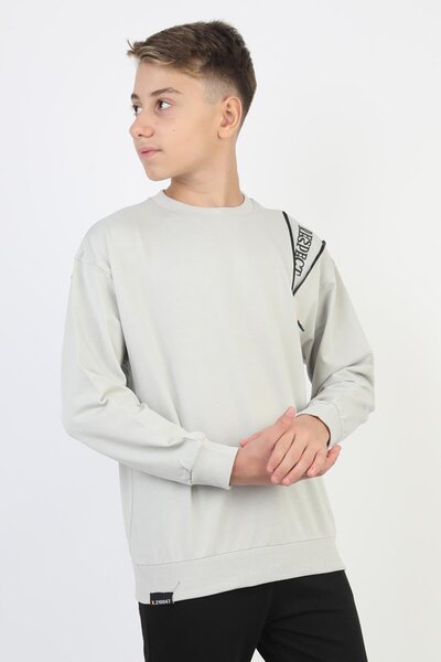 NEWKİDS Zippered respect printed gray boy's sweatshirt