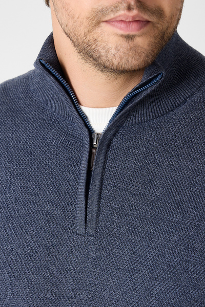 Frappoli Tolex Men's Navy Blue-Melange Open Stitch Cotton Blend Half Zipper Sweater