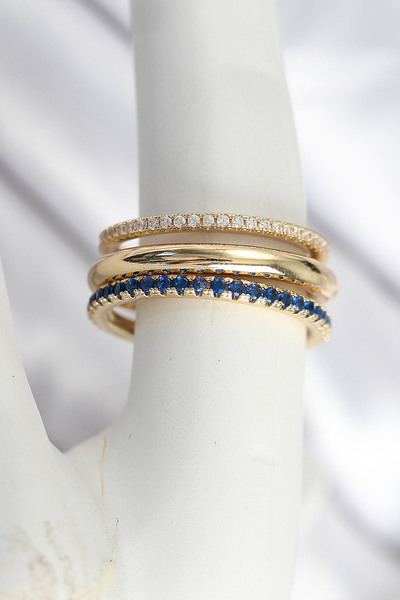 STİLLOVE Brass Gold Color Zircon Stone 4-Piece Women's Ring