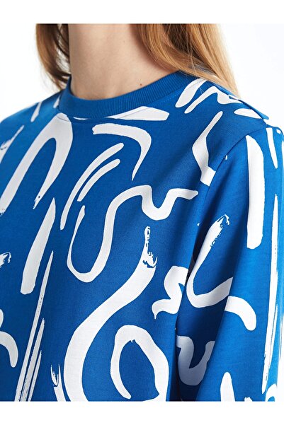 LC Waikiki Lcw Modest Navy Blue Crew Neck Print Women's Sweatshirt Tunic