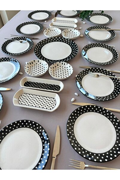 Yiğit Seramik Züccaciye Elegance Polka Dot 21-Piece Breakfast Set for 12 People