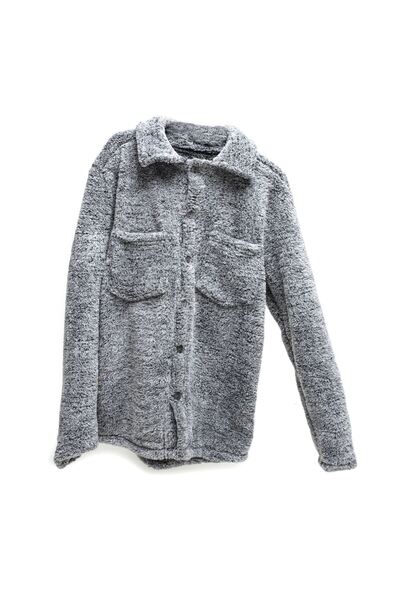 Fifty Color Women's Slimfit Plush, Fleece, Buttoned, Teddy Shirt Collar, Pocketed, Warm Soft Winter Coat